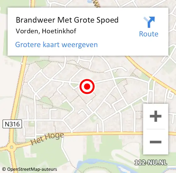 Locatie op kaart van de 112 melding: Brandweer Met Grote Spoed Naar Vorden, Hoetinkhof op 27 november 2020 19:13