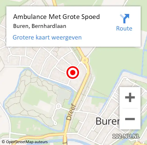 Locatie op kaart van de 112 melding: Ambulance Met Grote Spoed Naar Buren, Bernhardlaan op 27 november 2020 19:49