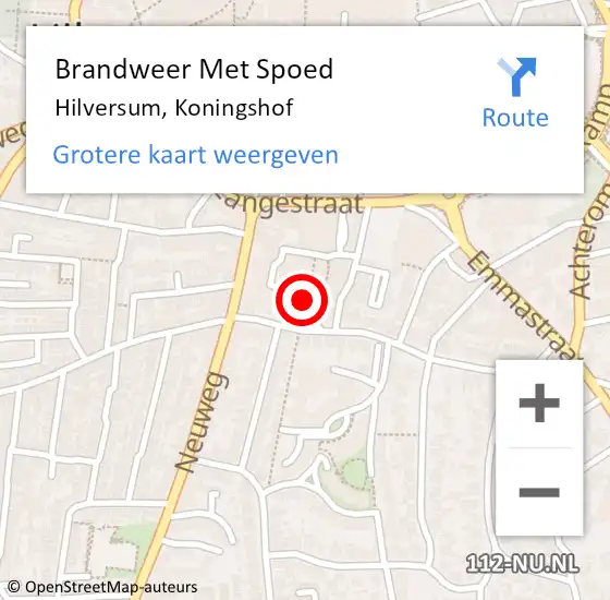 Locatie op kaart van de 112 melding: Brandweer Met Spoed Naar Hilversum, Koningshof op 27 november 2020 19:59