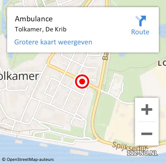 Locatie op kaart van de 112 melding: Ambulance Tolkamer, De Krib op 27 november 2020 20:07