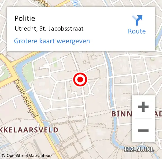 Locatie op kaart van de 112 melding: Politie Utrecht, St.-Jacobsstraat op 27 november 2020 20:37