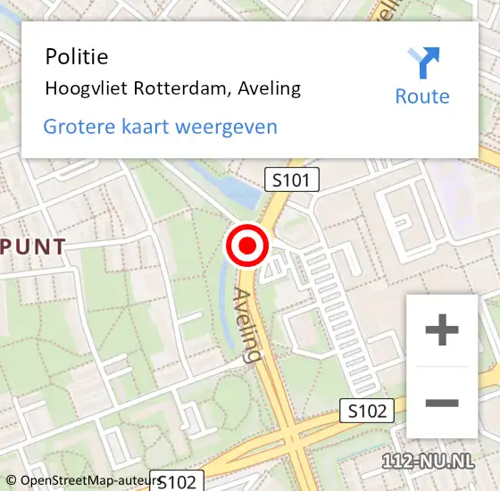 Locatie op kaart van de 112 melding: Politie Hoogvliet Rotterdam, Aveling op 27 november 2020 22:05