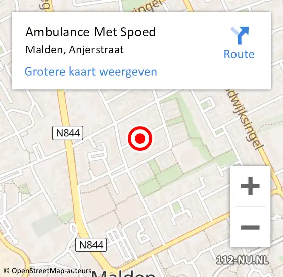 Locatie op kaart van de 112 melding: Ambulance Met Spoed Naar Malden, Anjerstraat op 28 november 2020 15:53