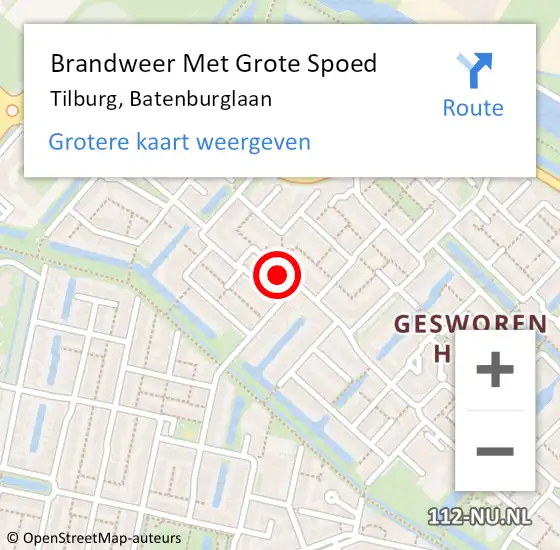 Locatie op kaart van de 112 melding: Brandweer Met Grote Spoed Naar Tilburg, Batenburglaan op 28 november 2020 17:25