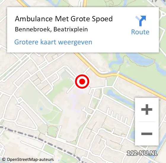 Locatie op kaart van de 112 melding: Ambulance Met Grote Spoed Naar Bennebroek, Beatrixplein op 28 november 2020 19:48