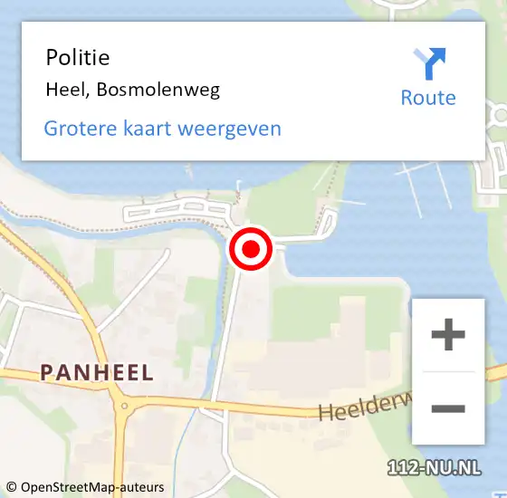 Locatie op kaart van de 112 melding: Politie Heel, Bosmolenweg op 28 november 2020 20:36