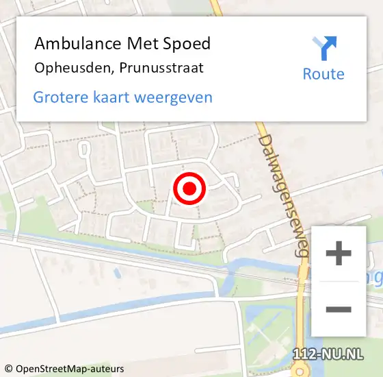 Locatie op kaart van de 112 melding: Ambulance Met Spoed Naar Opheusden, Prunusstraat op 28 november 2020 20:53