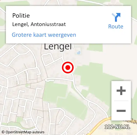 Locatie op kaart van de 112 melding: Politie Lengel, Antoniusstraat op 28 november 2020 20:54