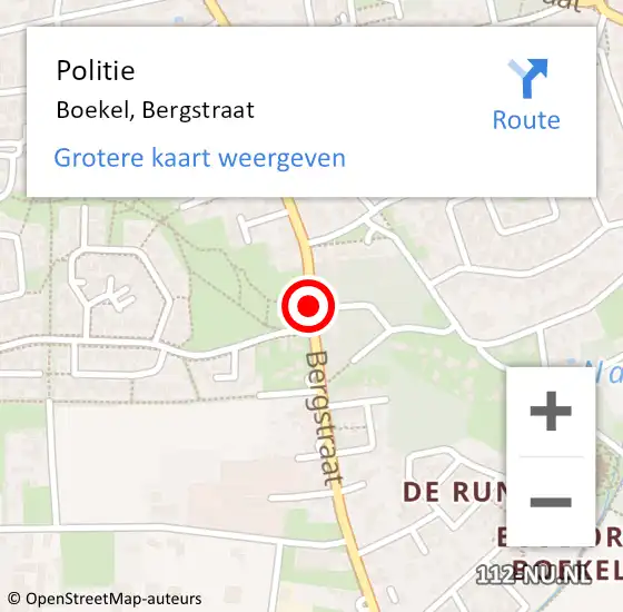 Locatie op kaart van de 112 melding: Politie Boekel, Bergstraat op 29 november 2020 02:11