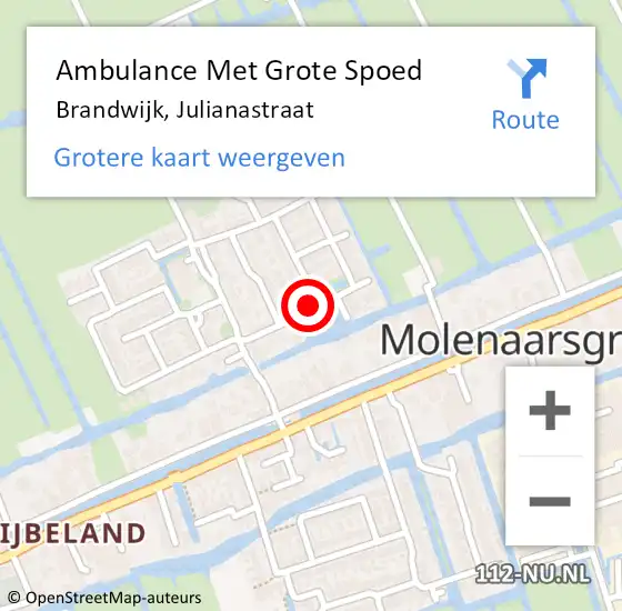 Locatie op kaart van de 112 melding: Ambulance Met Grote Spoed Naar Brandwijk, Julianastraat op 29 november 2020 02:25