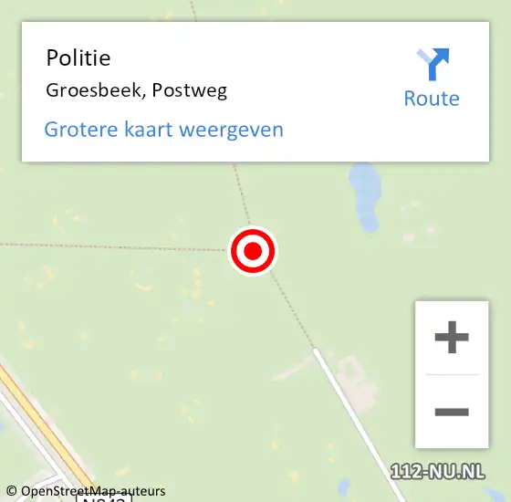 Locatie op kaart van de 112 melding: Politie Groesbeek, Postweg op 29 november 2020 11:14