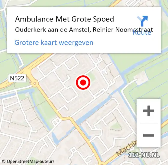 Locatie op kaart van de 112 melding: Ambulance Met Grote Spoed Naar Ouderkerk aan de Amstel, Reinier Noomsstraat op 29 november 2020 13:57