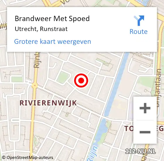 Locatie op kaart van de 112 melding: Brandweer Met Spoed Naar Utrecht, Runstraat op 29 november 2020 14:48