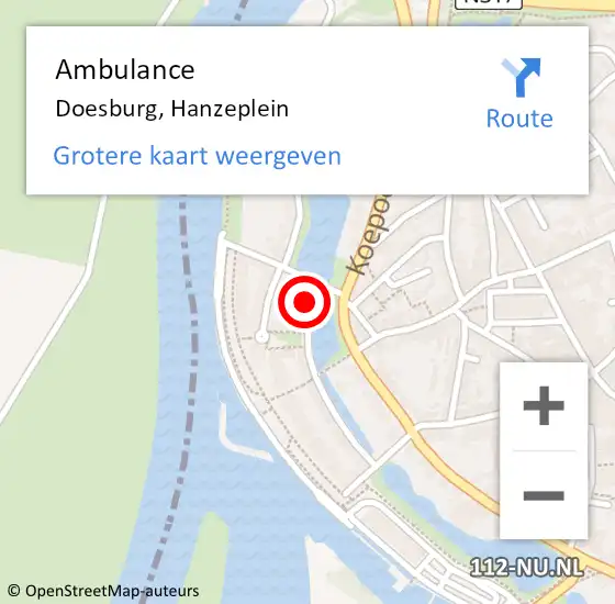 Locatie op kaart van de 112 melding: Ambulance Doesburg, Hanzeplein op 29 november 2020 17:28