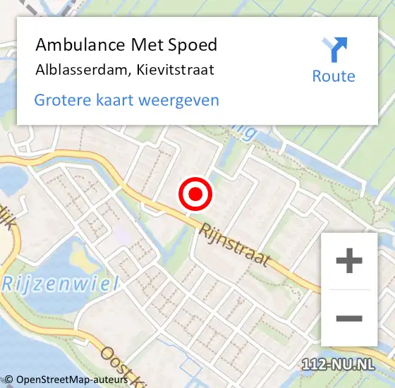 Locatie op kaart van de 112 melding: Ambulance Met Spoed Naar Alblasserdam, Kievitstraat op 29 november 2020 18:03