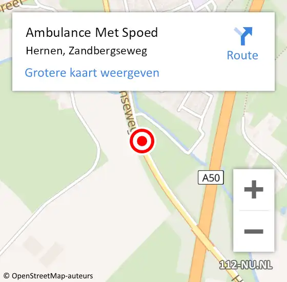 Locatie op kaart van de 112 melding: Ambulance Met Spoed Naar Hernen, Zandbergseweg op 29 november 2020 23:49