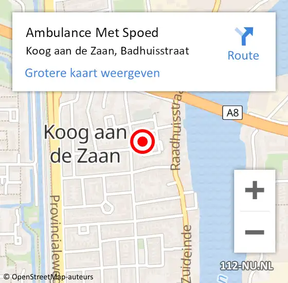 Locatie op kaart van de 112 melding: Ambulance Met Spoed Naar Koog aan de Zaan, Badhuisstraat op 30 november 2020 09:08