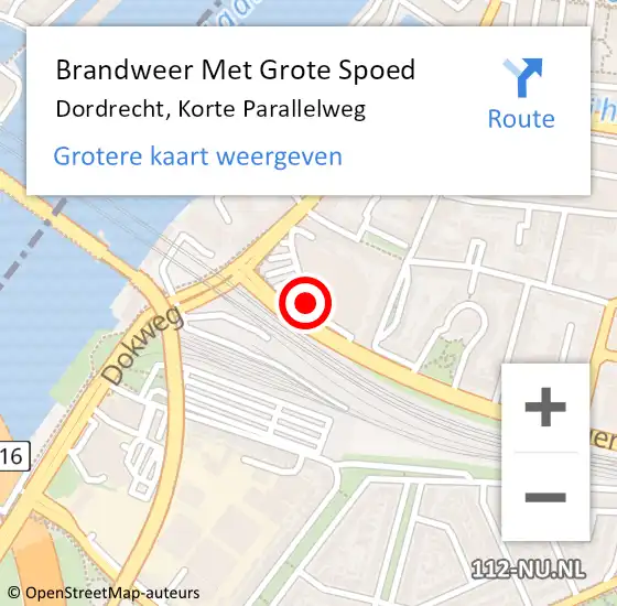 Locatie op kaart van de 112 melding: Brandweer Met Grote Spoed Naar Dordrecht, Korte Parallelweg op 30 november 2020 10:05