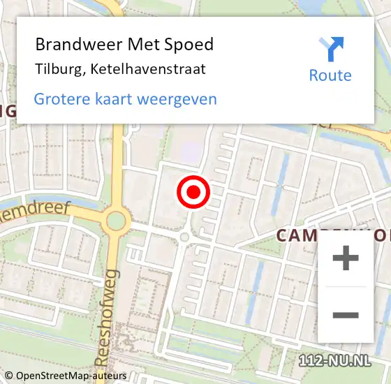 Locatie op kaart van de 112 melding: Brandweer Met Spoed Naar Tilburg, Ketelhavenstraat op 30 november 2020 10:07