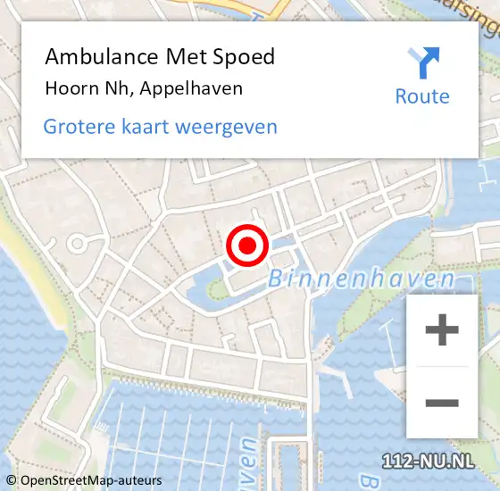 Locatie op kaart van de 112 melding: Ambulance Met Spoed Naar Hoorn Nh, Appelhaven op 30 november 2020 10:24