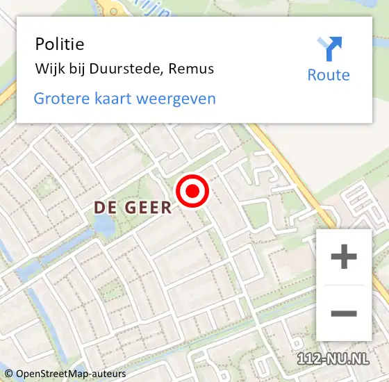 Locatie op kaart van de 112 melding: Politie Wijk bij Duurstede, Remus op 30 november 2020 10:42