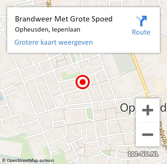 Locatie op kaart van de 112 melding: Brandweer Met Grote Spoed Naar Opheusden, Iepenlaan op 30 november 2020 12:02