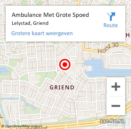 Locatie op kaart van de 112 melding: Ambulance Met Grote Spoed Naar Lelystad, Griend op 30 november 2020 12:38