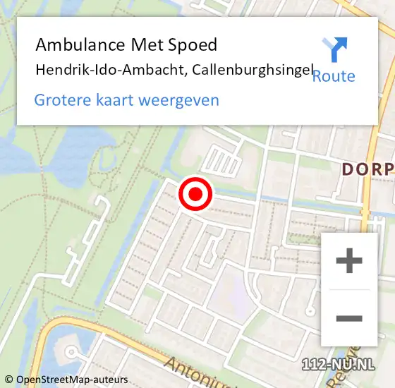 Locatie op kaart van de 112 melding: Ambulance Met Spoed Naar Hendrik-Ido-Ambacht, Callenburghsingel op 30 november 2020 13:17