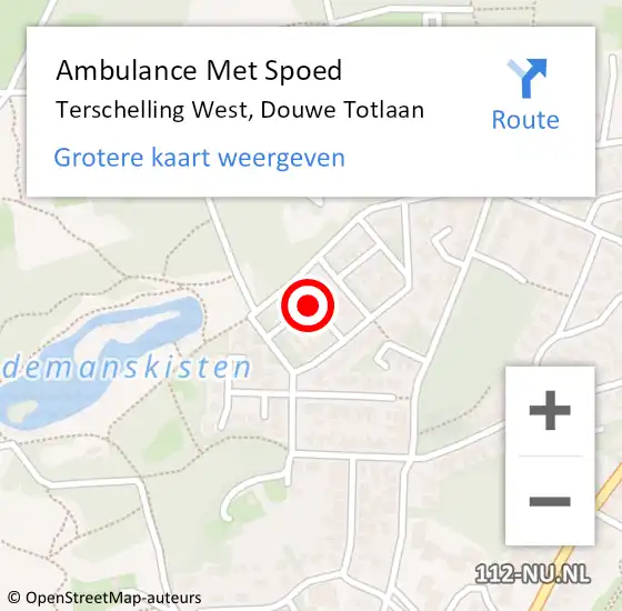 Locatie op kaart van de 112 melding: Ambulance Met Spoed Naar Terschelling West, Douwe Totlaan op 26 mei 2014 05:26