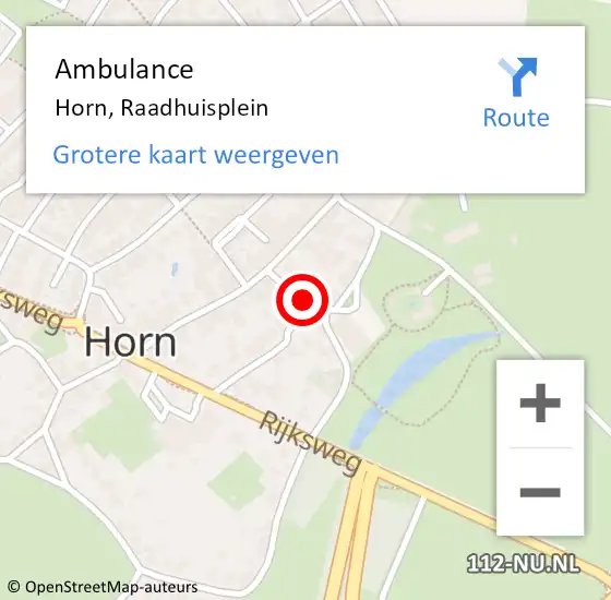 Locatie op kaart van de 112 melding: Ambulance Horn, Raadhuisplein op 30 november 2020 14:35