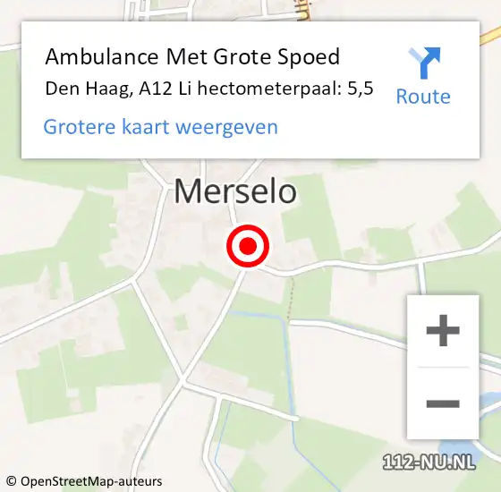 Locatie op kaart van de 112 melding: Ambulance Met Grote Spoed Naar Den Haag, A12 Li hectometerpaal: 5,5 op 30 november 2020 16:29