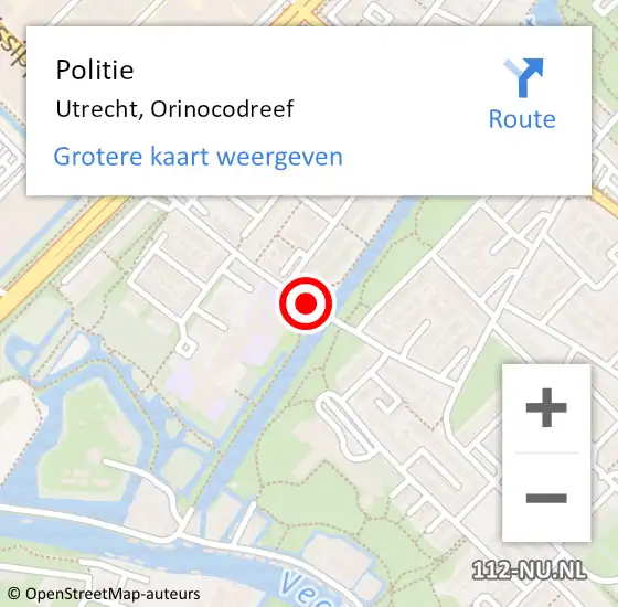 Locatie op kaart van de 112 melding: Politie Utrecht, Orinocodreef op 30 november 2020 16:39