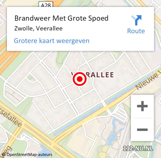 Locatie op kaart van de 112 melding: Brandweer Met Grote Spoed Naar Zwolle, Veerallee op 30 november 2020 16:52