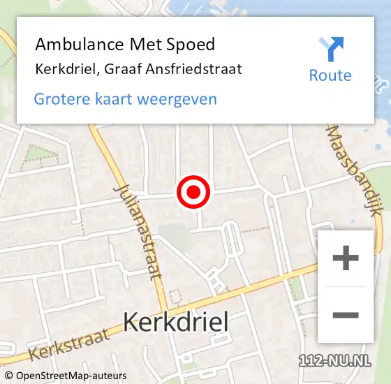 Locatie op kaart van de 112 melding: Ambulance Met Spoed Naar Kerkdriel, Graaf Ansfriedstraat op 30 november 2020 16:59