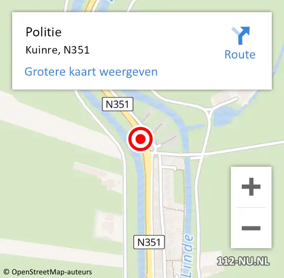 Locatie op kaart van de 112 melding: Politie Kuinre, N351 op 30 november 2020 19:44