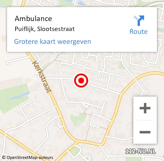 Locatie op kaart van de 112 melding: Ambulance Puiflijk, Slootsestraat op 1 december 2020 08:49