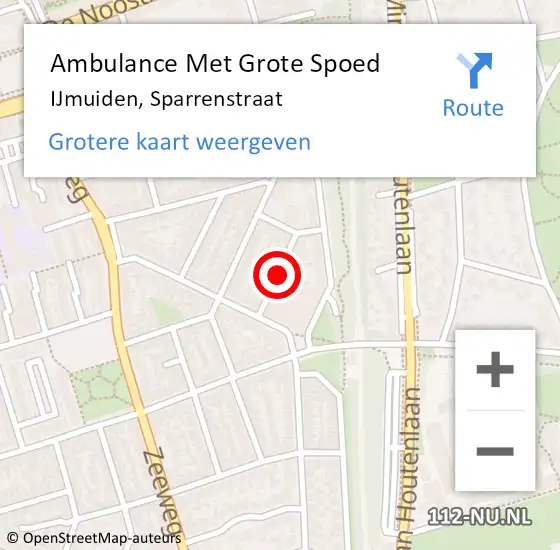 Locatie op kaart van de 112 melding: Ambulance Met Grote Spoed Naar IJmuiden, Sparrenstraat op 1 december 2020 09:07