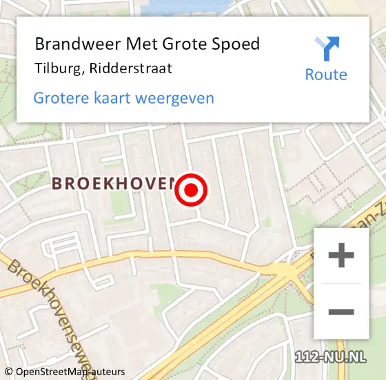 Locatie op kaart van de 112 melding: Brandweer Met Grote Spoed Naar Tilburg, Ridderstraat op 1 december 2020 09:38