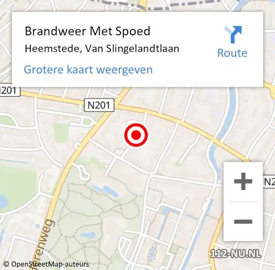 Locatie op kaart van de 112 melding: Brandweer Met Spoed Naar Heemstede, Van Slingelandtlaan op 1 december 2020 10:50