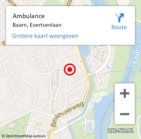 Locatie op kaart van de 112 melding: Ambulance Baarn, Evertsenlaan op 26 mei 2014 08:38