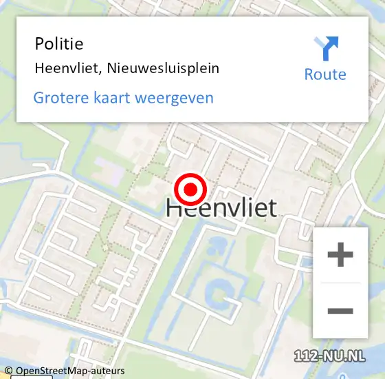 Locatie op kaart van de 112 melding: Politie Heenvliet, Nieuwesluisplein op 1 december 2020 13:33