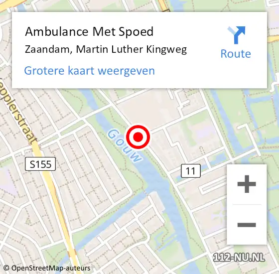 Locatie op kaart van de 112 melding: Ambulance Met Spoed Naar Zaandam, Martin Luther Kingweg op 1 december 2020 13:47