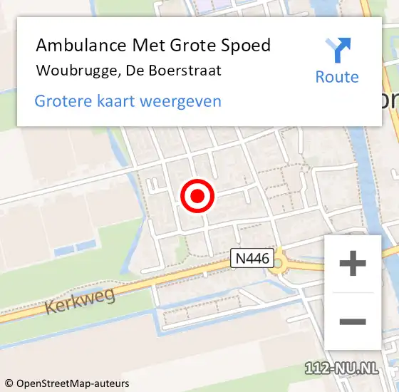 Locatie op kaart van de 112 melding: Ambulance Met Grote Spoed Naar Woubrugge, De Boerstraat op 26 mei 2014 08:55