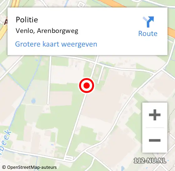 Locatie op kaart van de 112 melding: Politie Venlo, Arenborgweg op 1 december 2020 14:40