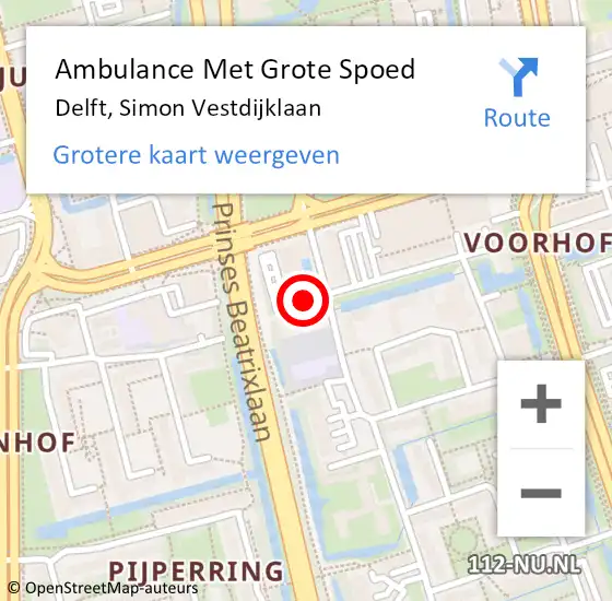 Locatie op kaart van de 112 melding: Ambulance Met Grote Spoed Naar Delft, Simon Vestdijklaan op 1 december 2020 15:41