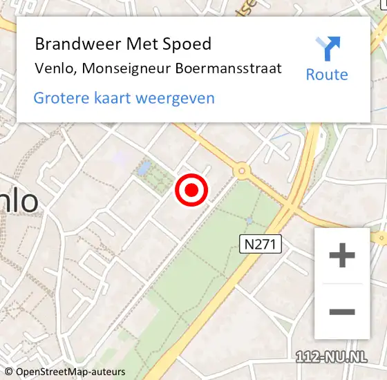 Locatie op kaart van de 112 melding: Brandweer Met Spoed Naar Venlo, Monseigneur Boermansstraat op 1 december 2020 16:25