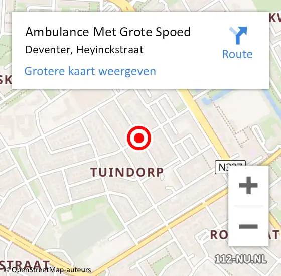 Locatie op kaart van de 112 melding: Ambulance Met Grote Spoed Naar Deventer, Heyinckstraat op 1 december 2020 17:23