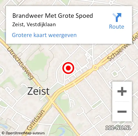 Locatie op kaart van de 112 melding: Brandweer Met Grote Spoed Naar Zeist, Vestdijklaan op 1 december 2020 17:58