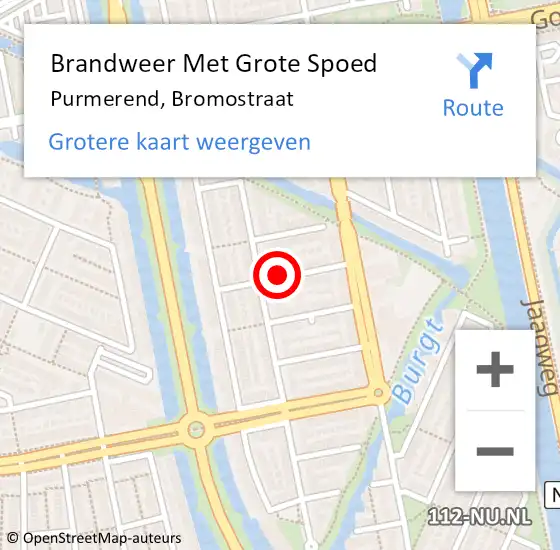 Locatie op kaart van de 112 melding: Brandweer Met Grote Spoed Naar Purmerend, Bromostraat op 26 mei 2014 09:18