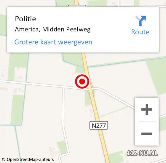 Locatie op kaart van de 112 melding: Politie America, Midden Peelweg op 1 december 2020 18:50